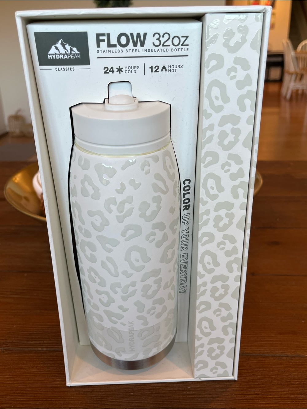 NWT Hydrapeak Flow 32oz Insulated Bottle - White Leopard